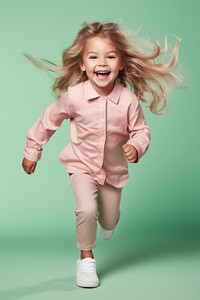 Three-year-old girl portrait running smile. AI generated Image by rawpixel.
