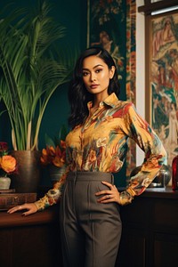Thai woman portrait pattern blouse. AI generated Image by rawpixel.