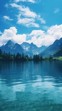Mountain Lake and blue sky nature lake landscape. AI generated Image by rawpixel.