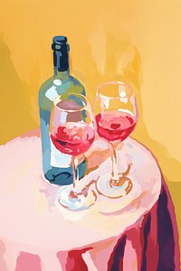 Wine painting bottle glass. AI generated Image by rawpixel.