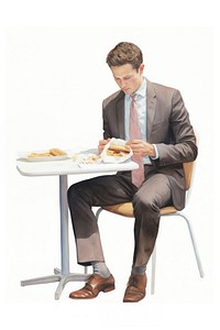 Businessman eating fastfood furniture footwear sitting. AI generated Image by rawpixel.