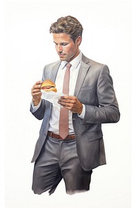 Businessman eating fastfood blazer adult tie. AI generated Image by rawpixel.