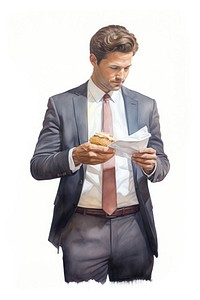 Businessman eating fastfood adult white background businesswear. AI generated Image by rawpixel.