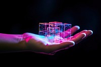 Block chain hologram light hand illuminated. AI generated Image by rawpixel.