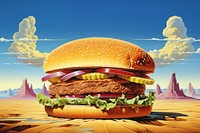 Float burger food advertisement hamburger. AI generated Image by rawpixel.