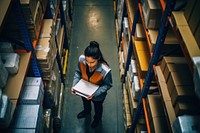 Young female worker inventory warehouse box. AI generated Image by rawpixel.