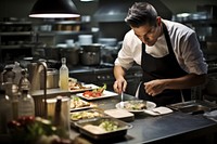 A Latino chef in a culinary workshop preparing a signature dish expertise kitchen cooking. AI generated Image by rawpixel.