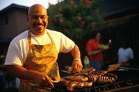 A Latino papa grilling at a summer barbecue party cooking adult chef. AI generated Image by rawpixel.