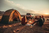 Friends camping outdoors vehicle. AI generated Image by rawpixel.