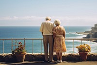 Old married couple sea architecture standing. 