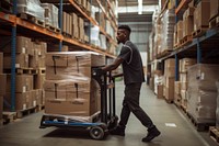 Young black worker pushing warehouse adult. AI generated Image by rawpixel.
