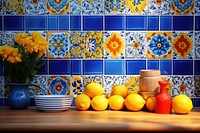 Mediterranean kitchen tile fruit lemon food. AI generated Image by rawpixel.