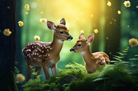 Two baby deers wildlife outdoors animal. AI generated Image by rawpixel.