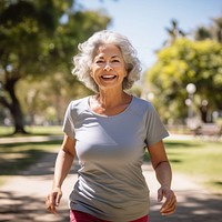 Happy senior woman portrait smiling running. AI generated Image by rawpixel.