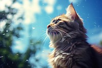 A cat looking at the sky animal mammal kitten. AI generated Image by rawpixel.