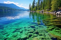 Crystal clear blue water lake wilderness landscape. AI generated Image by rawpixel.