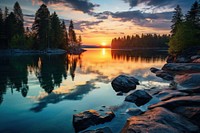 Crystal clear sunset lake wilderness. AI generated Image by rawpixel.