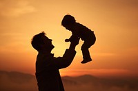 Happy dad baby backlighting silhouette. AI generated Image by rawpixel.