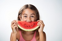 Girl biting watermelon eating. 