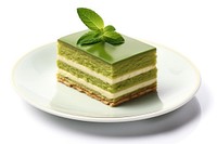 Green tea cake dessert plate herbs. AI generated Image by rawpixel.