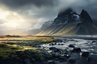 Icy mountains in iceland landscape panoramic outdoors. AI generated Image by rawpixel.