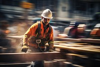 Construction worker working in construction site hardhat motion helmet. 