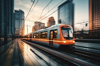 Train against a city background transportation architecture cityscape. AI generated Image by rawpixel.