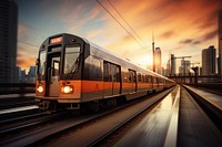 Train against a city background transportation railway vehicle. AI generated Image by rawpixel.