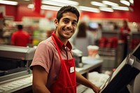 Smiling latino cashier in supermarket adult entrepreneur happiness. AI generated Image by rawpixel.