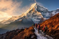 Annapurna Base Camp Trek backpacking adventure mountain. AI generated Image by rawpixel.