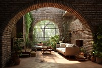 Brick interior architecture furniture building. 