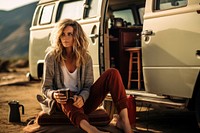 Drinking coffee vehicle sitting adult. AI generated Image by rawpixel.