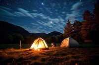 Camping tent outdoors nature night. AI generated Image by rawpixel.