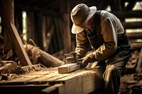 Carpenter working wood concentration construction. AI generated Image by rawpixel.
