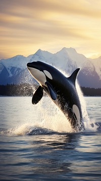 Orca breaching in arctic ocean animal mammal nature. AI generated Image by rawpixel.