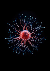 A brain cell jellyfish red black background. AI generated Image by rawpixel.