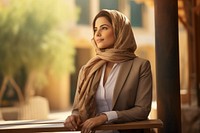 Palestine businesswoman person scarf contemplation. 