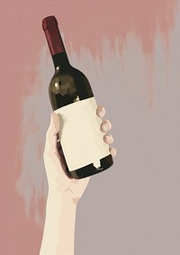 Hand holding red wine bottle drink refreshment container. AI generated Image by rawpixel.