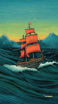 Ship in ocean sailboat painting outdoors. AI generated Image by rawpixel.