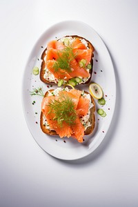 Cottage cheese toast salmon bread plate. AI generated Image by rawpixel.