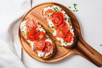 Cottage cheese toast plate tomato salmon. AI generated Image by rawpixel.