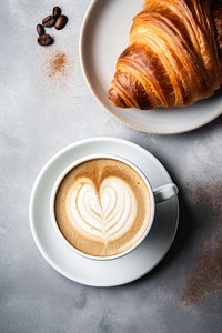 Hot latte art food croissant coffee. AI generated Image by rawpixel.