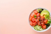 Poke bowl food watermelon vegetable. AI generated Image by rawpixel.