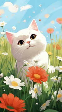 Spring field with flowers outdoors animal mammal. AI generated Image by rawpixel.