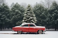 A red car with a Christmas tree vehicle nature plant. AI generated Image by rawpixel.