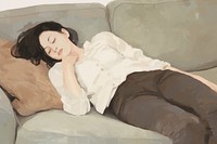 Woman laying in sofa painting furniture sleeping. AI generated Image by rawpixel.