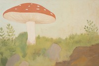 Red and white dot mushroom in the garden painting fungus plant. AI generated Image by rawpixel.