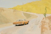 Car on the road painting art outdoors. AI generated Image by rawpixel.