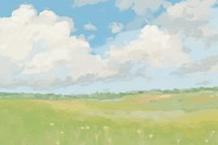 White clouds on blue sky and green meadow painting backgrounds grassland. AI generated Image by rawpixel.