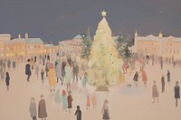 Christmas tree in town a lot of people painting architecture celebration. AI generated Image by rawpixel.